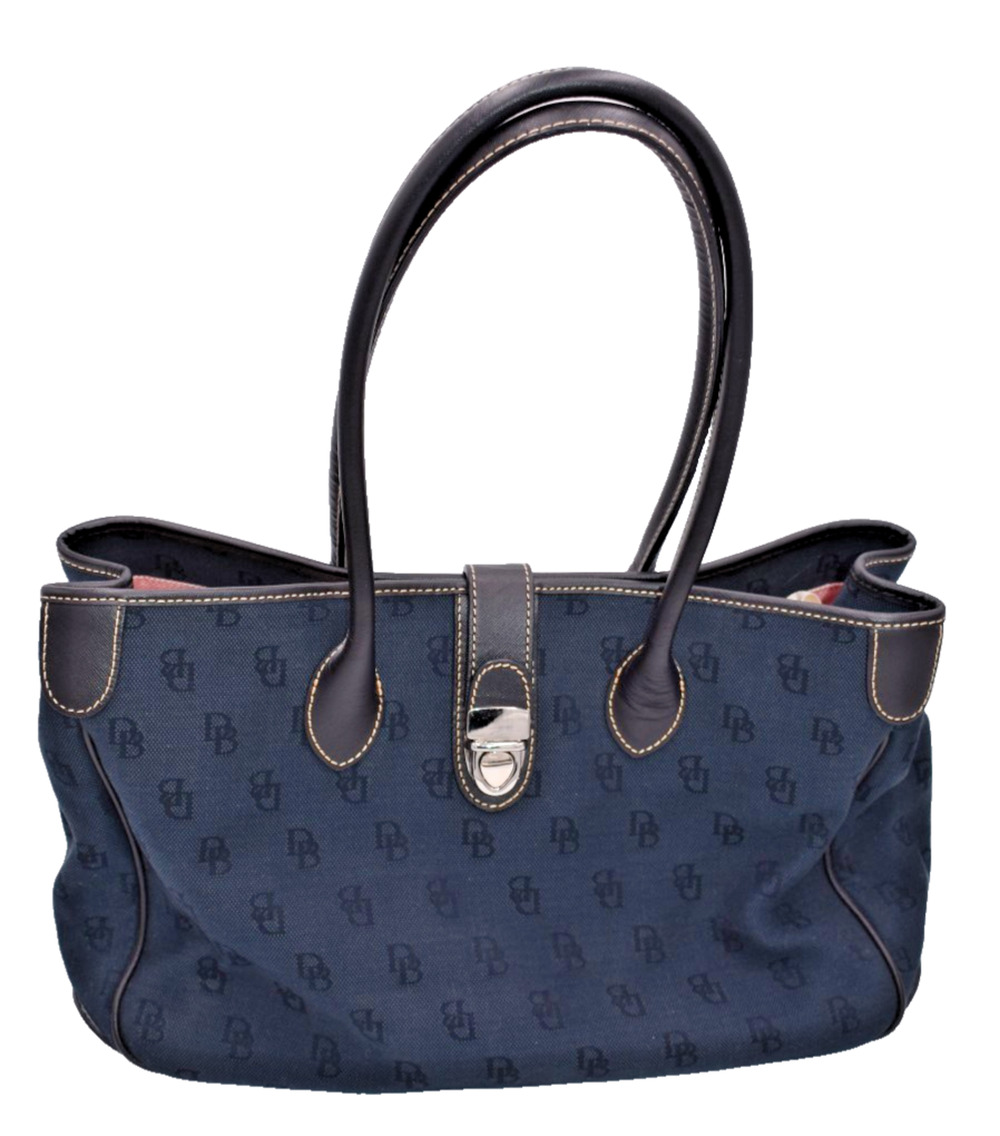 Dooney & Bourke DB Monogram Canvas Purse - Double Handle Tote - Dark Navy Blue